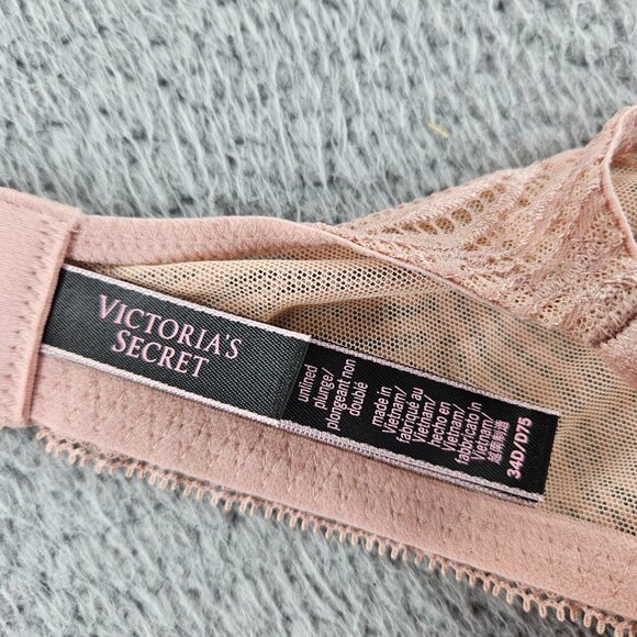 Victoria's Secret Bra‎ Womens 34D Pink Lace Unlined Plunge Sheer Underwire Sexy - Picture 7 of 14